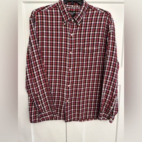 VTG Polo Jeans Co Ralph Lauren Red Plaid Button Up Shirt 100% Cotton  L - Picture 1 of 11
